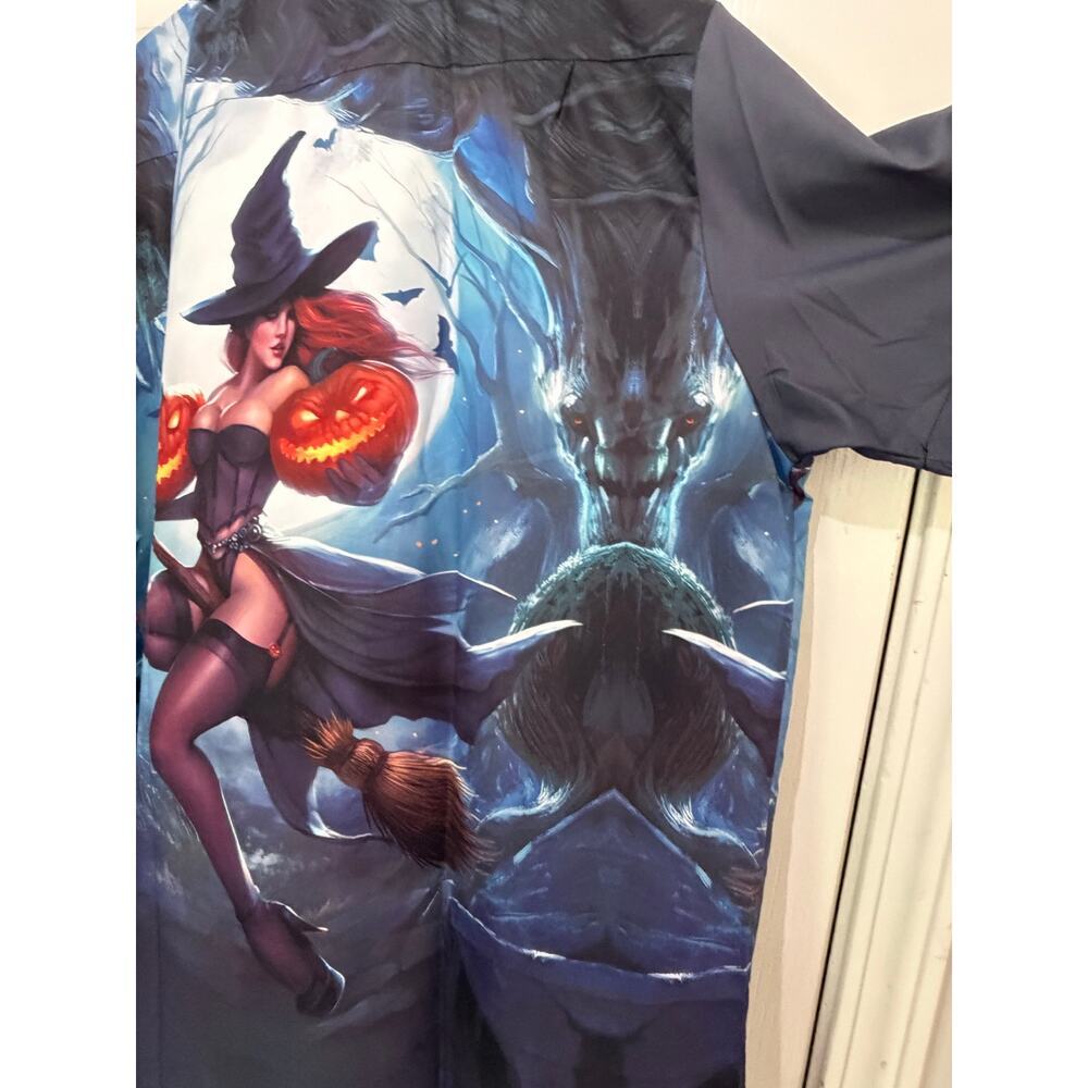 Vintage Hawaiian Shirt Halloween Fire witch Multicolor Size 2XL - Picture 10 of 12